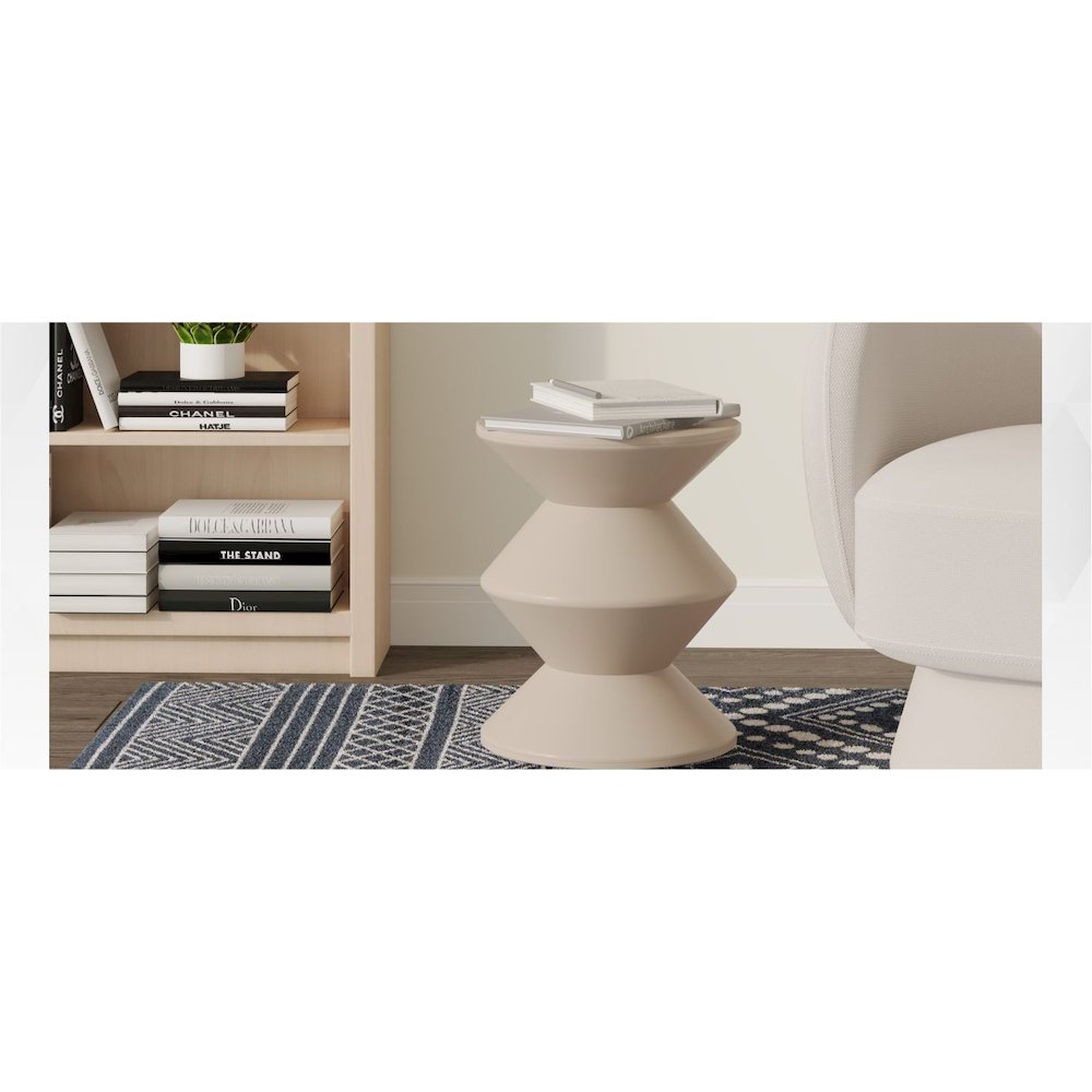 Aura Modern Plastic Side End Table, Indoor/Outdoor Use, Ivory