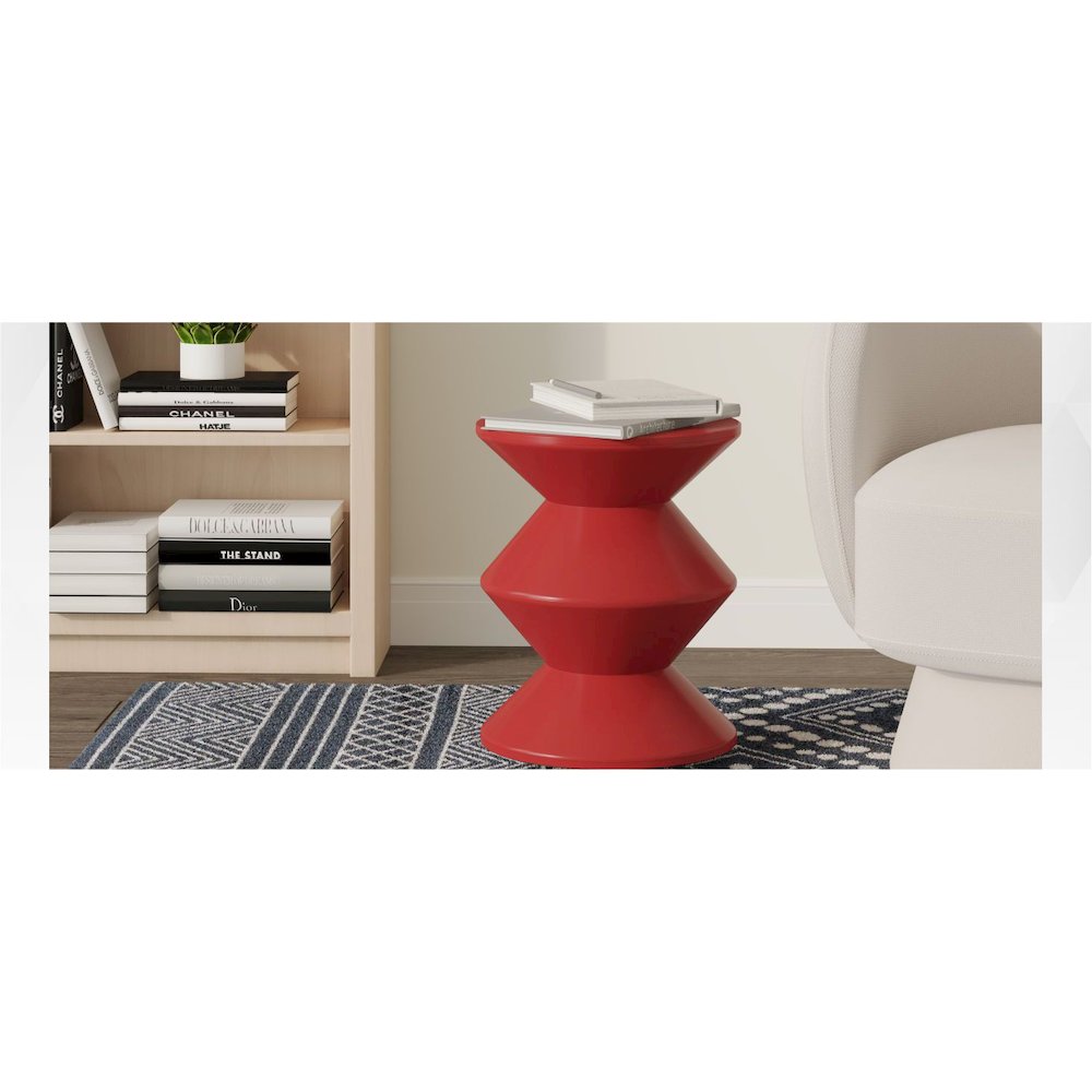 Aura Modern Plastic Side End Table, Indoor/Outdoor Use, Red