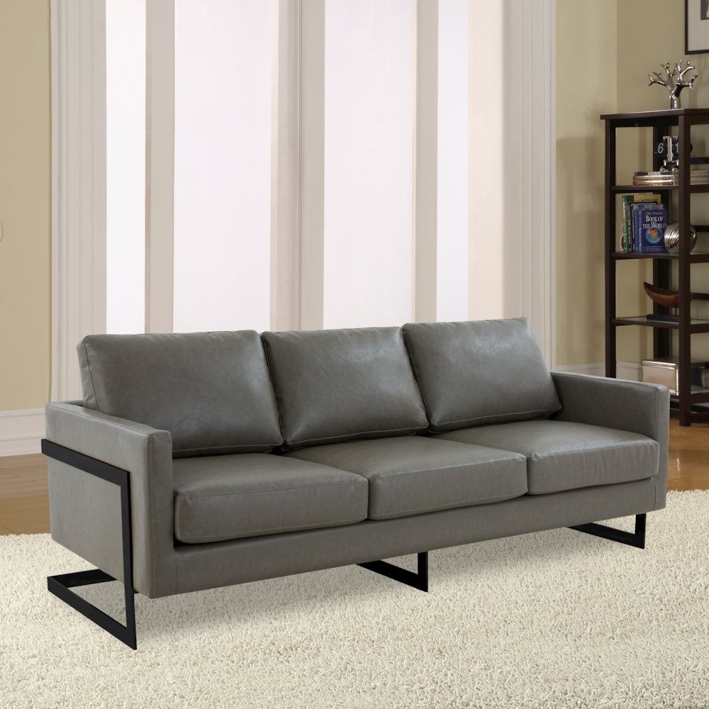 Lincoln Grey Leather Sofa With Black Frame