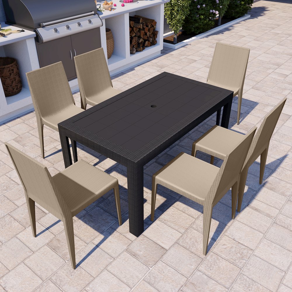 Weave Mace Indoor Outdoor Patio Chair, Set of 2, Taupe