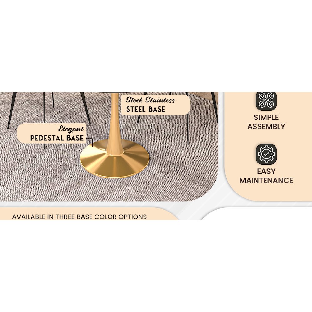 Bristol 35" round dining table Gold Base With Black Top