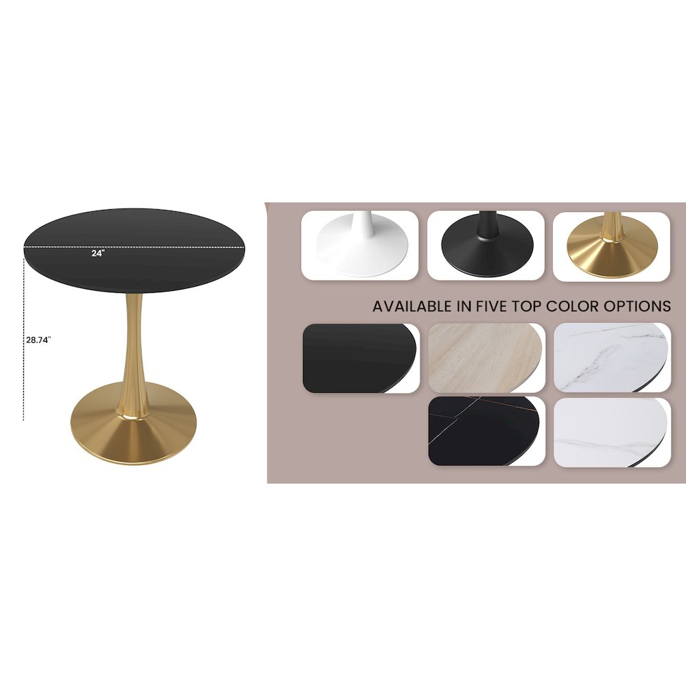 Bristol 24" round dining table Gold Base With Black Top