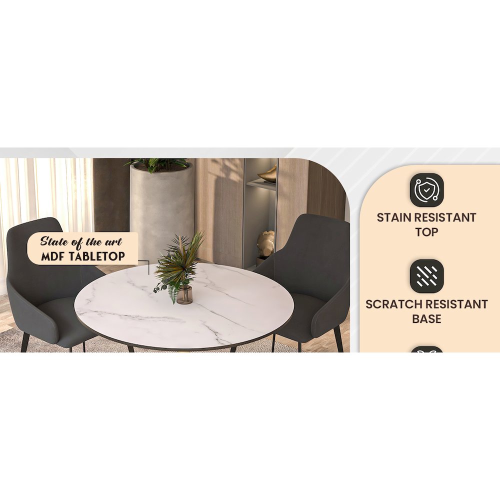 Bristol 35" round dining table Gold Base With White Top