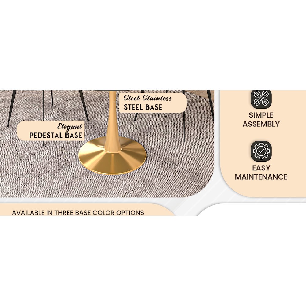 Bristol 35" round dining table Gold Base With White Top