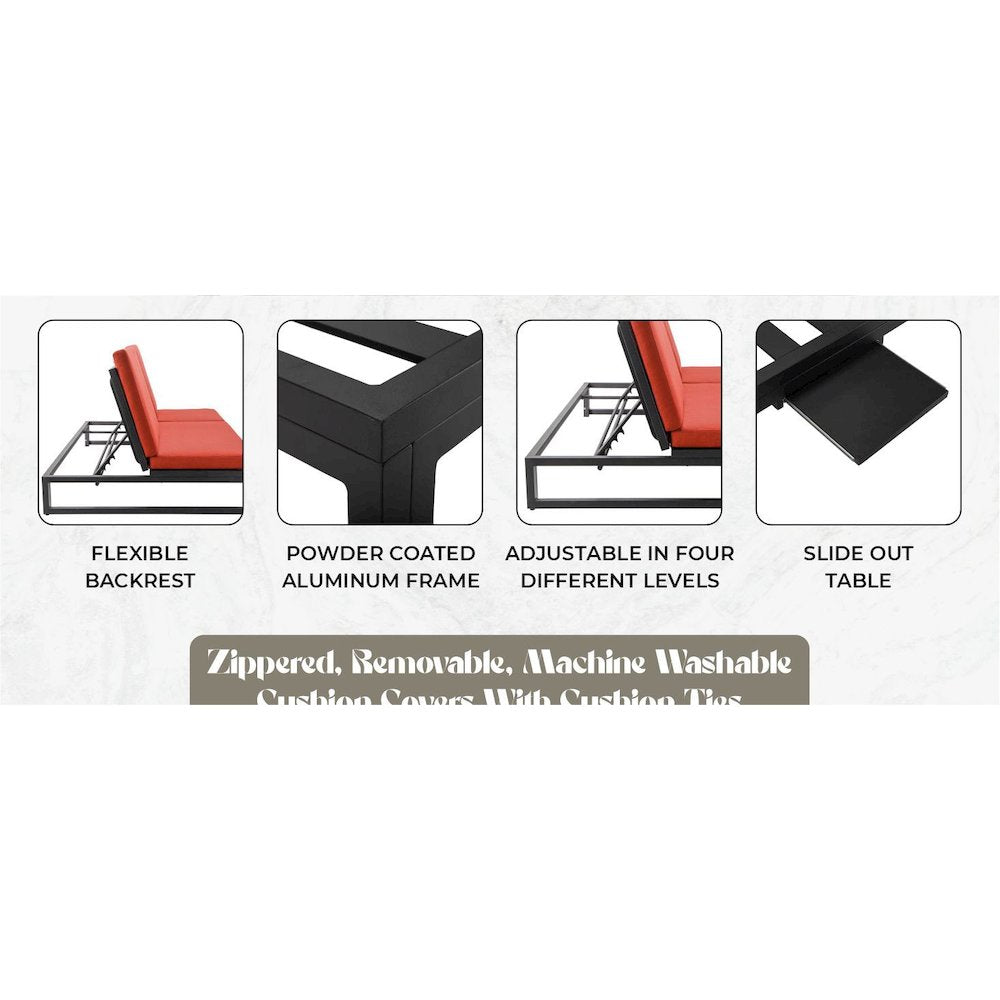 Chelsea Convertible Lounge Reclining Double Chaise With Cushions