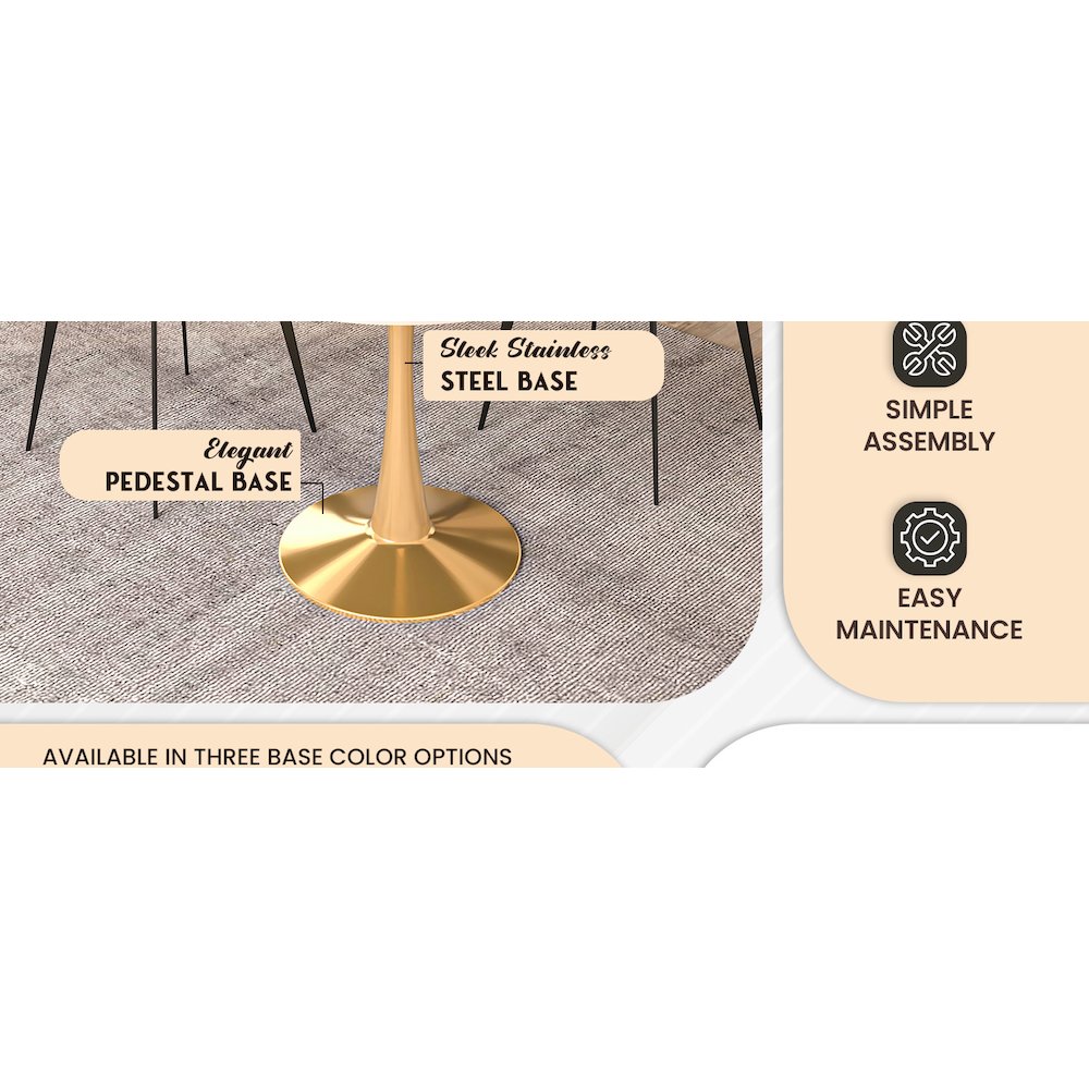 Bristol 35" round dining table Gold Base With Natural Wood Top