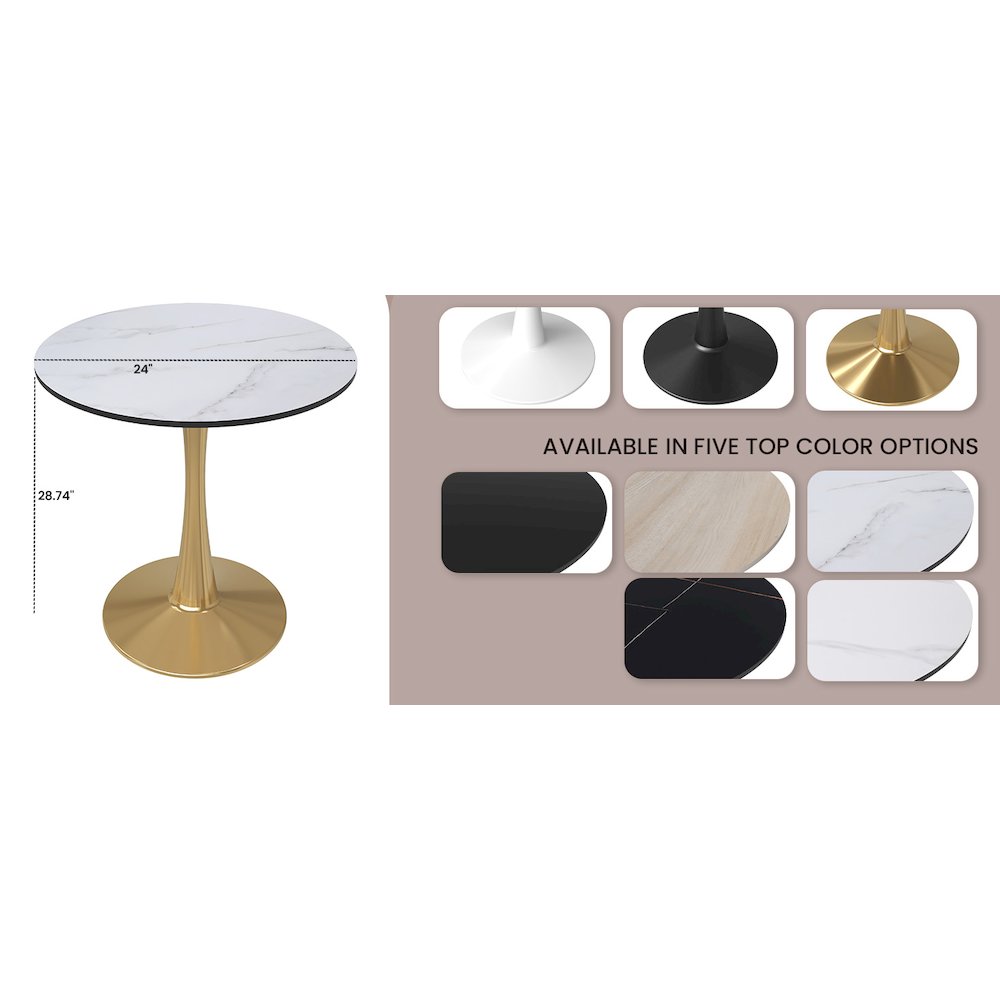 Bristol 24" round dining table Gold Base With White Top