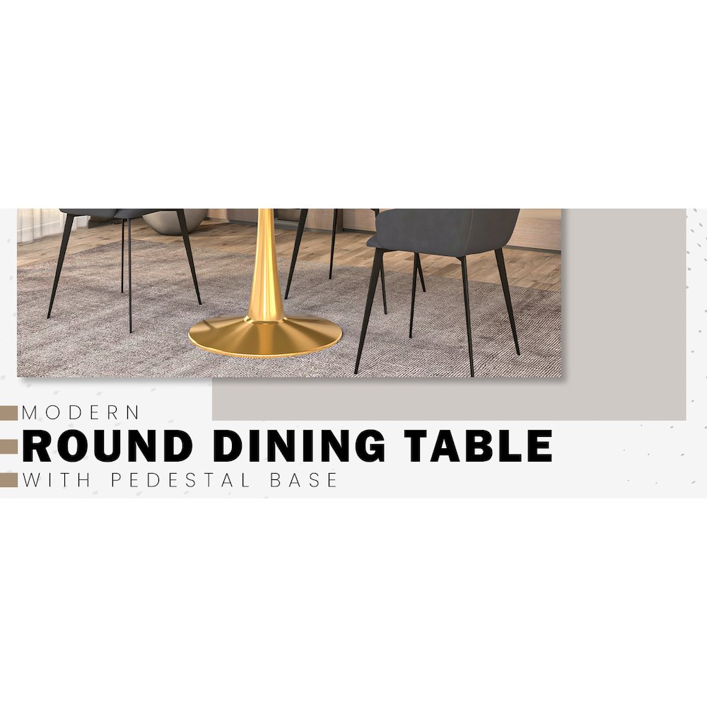 Bristol 40" round dining table Gold Base With Black Top