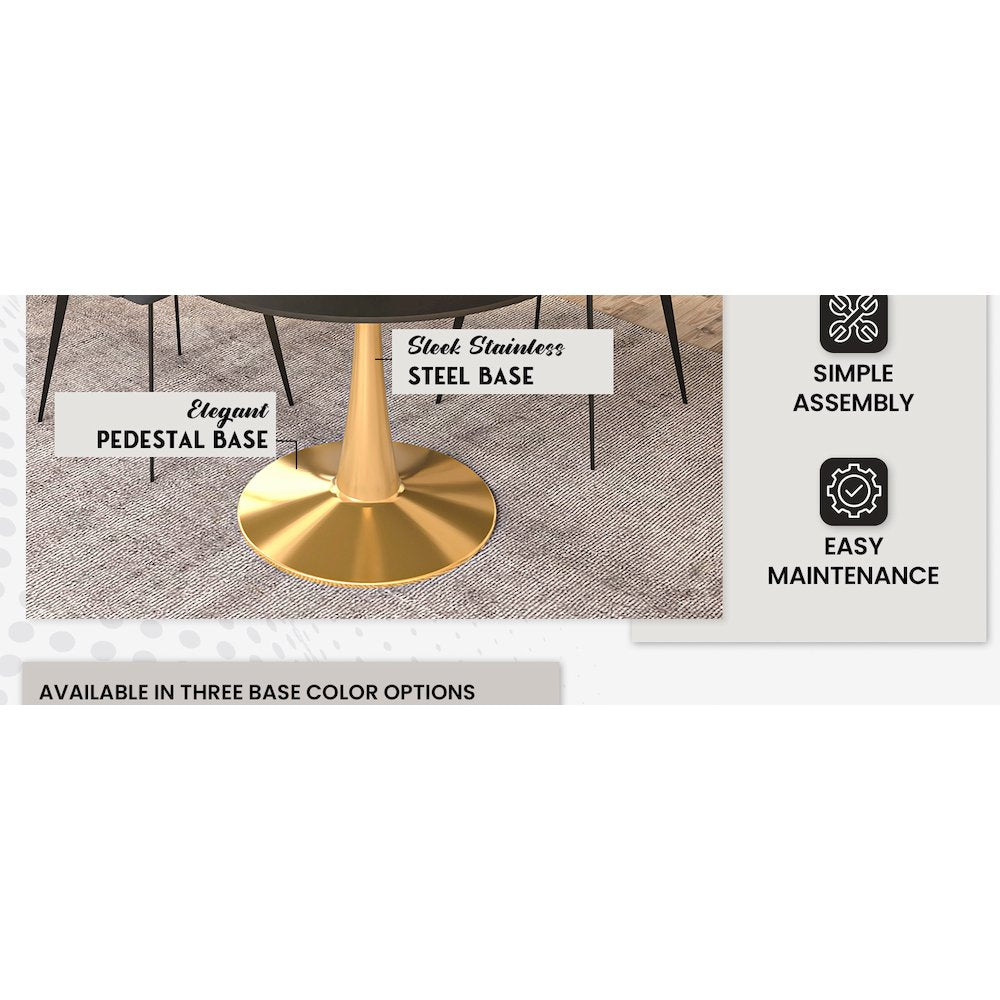 Bristol 40" round dining table Gold Base With Black Top