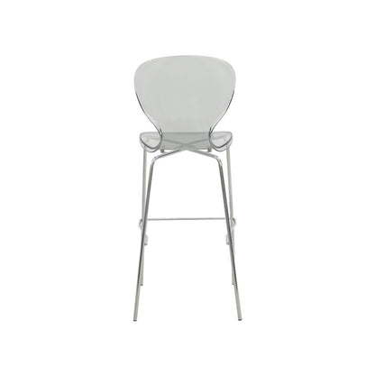 Oyster Acrylic Barstool with Steel Frame in Chrome Finish Set of 2 in Smoke