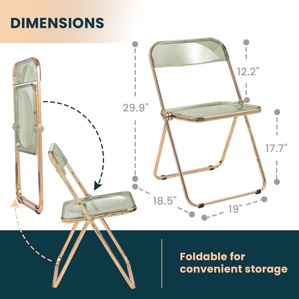 Lawrence Acrylic Folding Chair With Gold Metal Frame, Set of 2