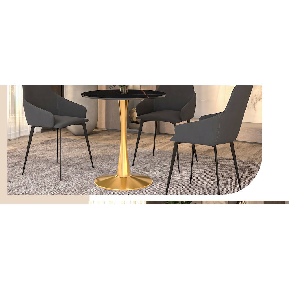 Bristol 24 round dining table Gold base with Black Sintered stone Top