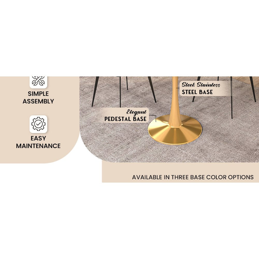 Bristol 24 round dining table Gold base with Black Sintered stone Top