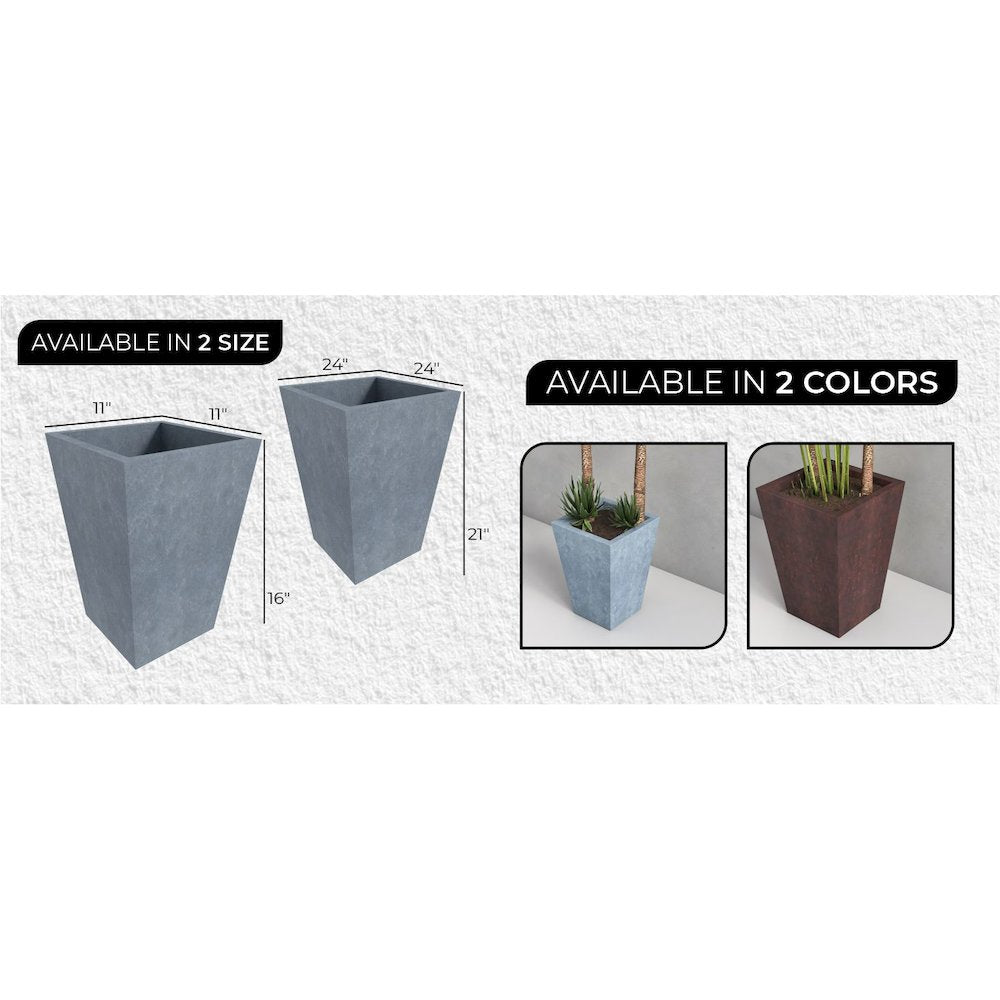Serene Series Poly Stone Square Planter in Aged Concrete 14x14, 21 High