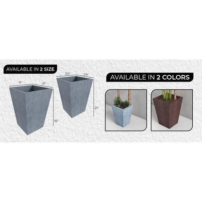 Serene Series Poly Stone Square Planter in Aged Concrete 14x14, 21 High
