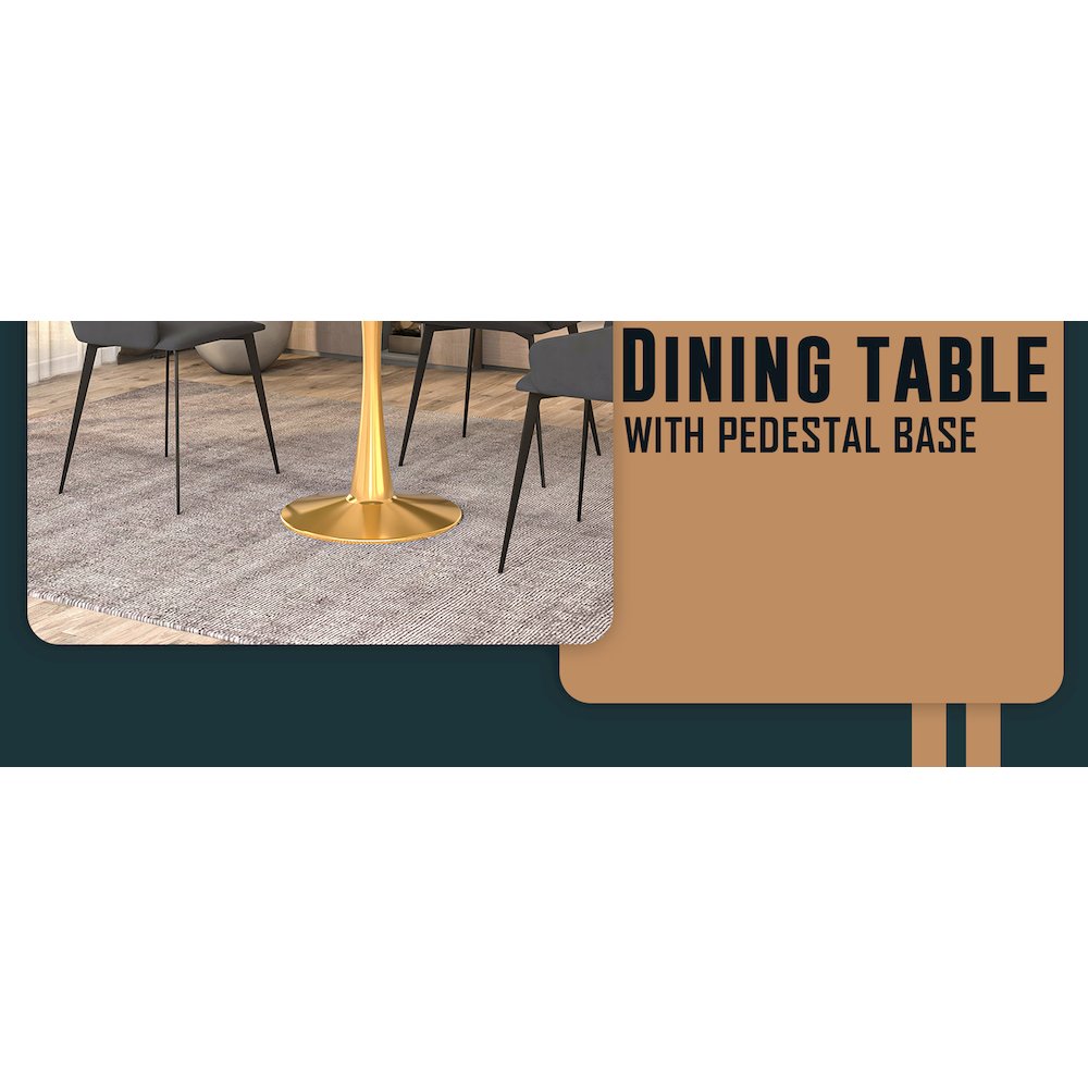 Bristol 27 round dining table Gold base with Black Sintered stone Top