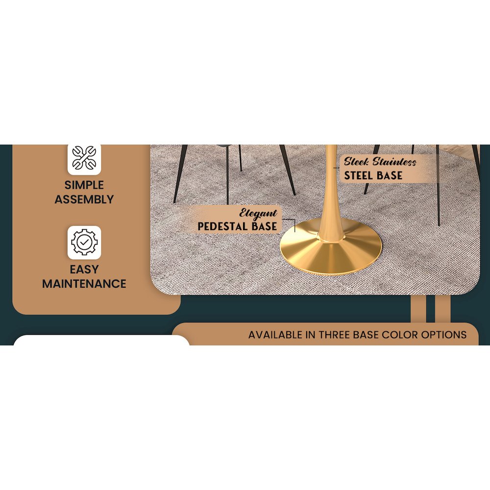 Bristol 27 round dining table Gold base with Black Sintered stone Top