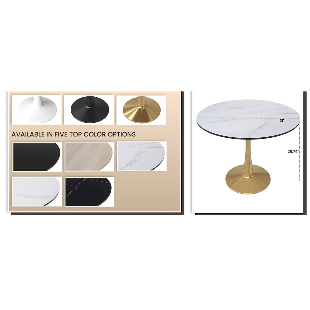 Bristol 31" round dining table Gold Base With White Top