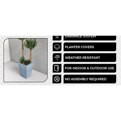Serene Series Poly Stone Square Planter in Aged Concrete 14x14, 21 High