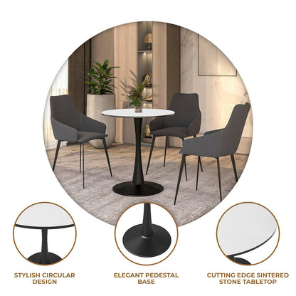 Leisyremod Bristol 27" Round Dining Table Black base with White top