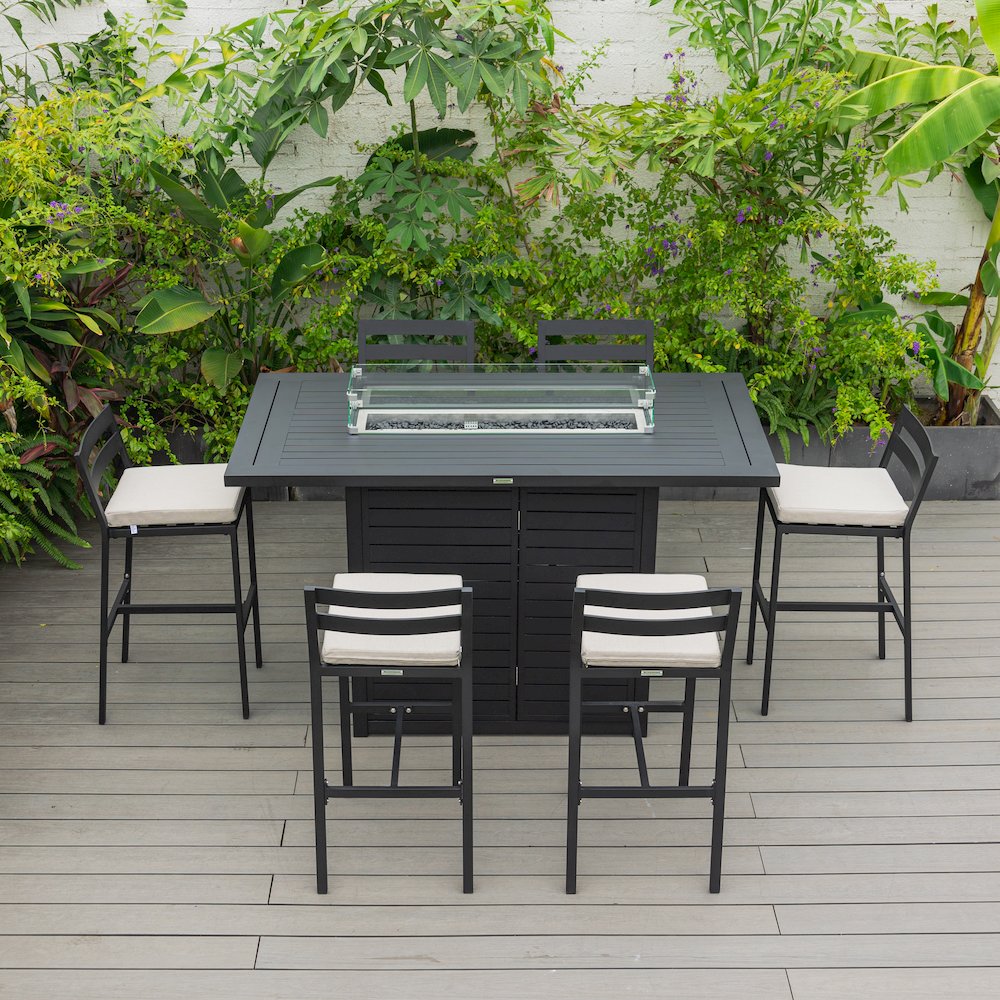 Chelsea Collection Aluminum Outdoor Dining Set in black with Beige Cushions