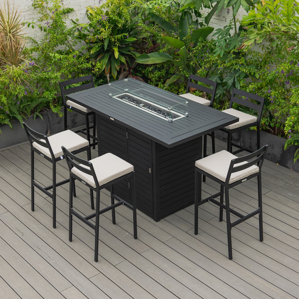 Chelsea Collection Aluminum Outdoor Dining Set in black with Beige Cushions