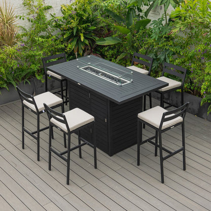 Chelsea Collection Aluminum Outdoor Dining Set in black with Beige Cushions