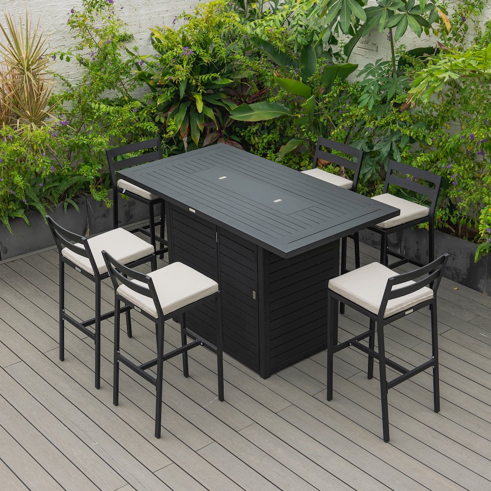Chelsea Collection Aluminum Outdoor Dining Set in black with Beige Cushions