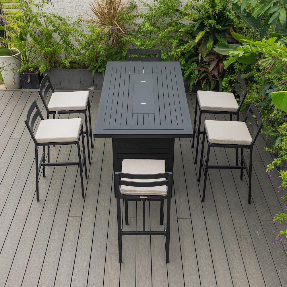 Chelsea Collection Aluminum Outdoor Dining Set in black with Beige Cushions
