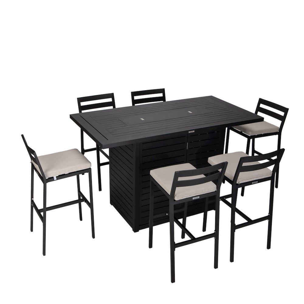 Chelsea Collection Aluminum Outdoor Dining Set in black with Beige Cushions