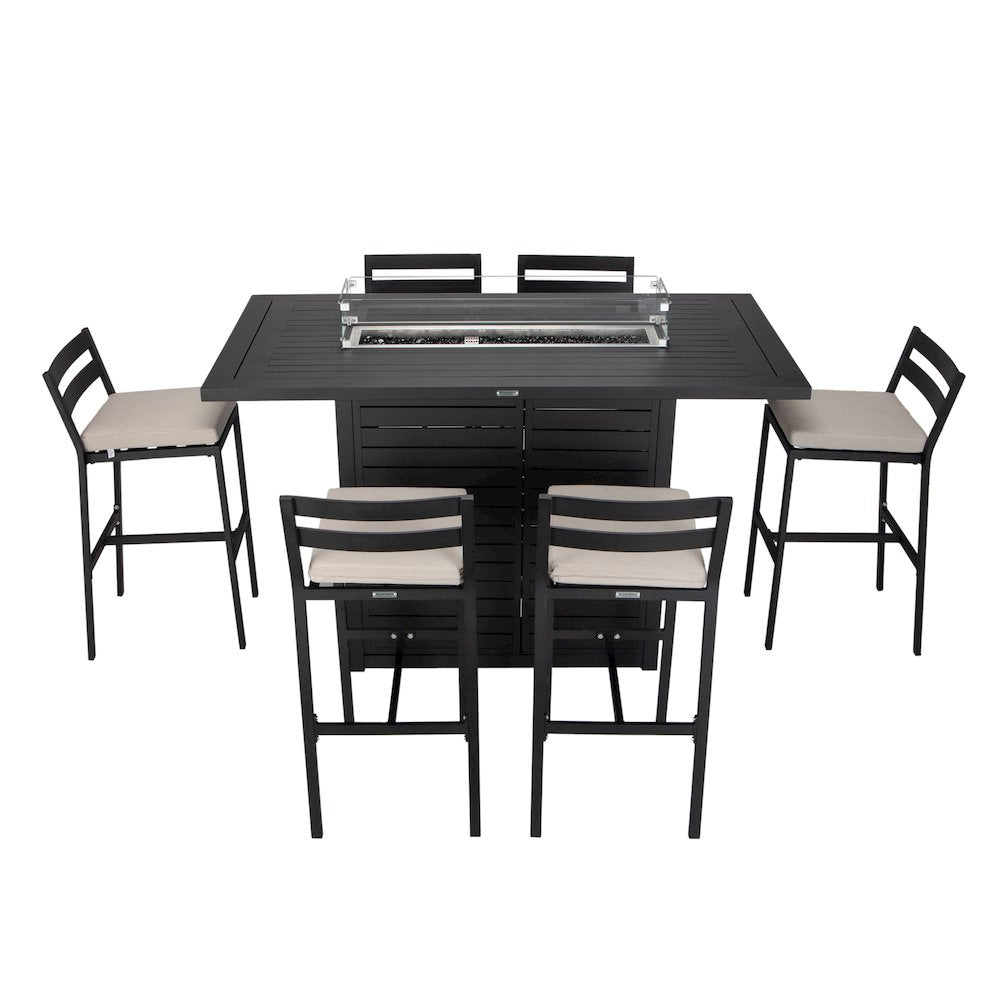 Chelsea Collection Aluminum Outdoor Dining Set in black with Beige Cushions