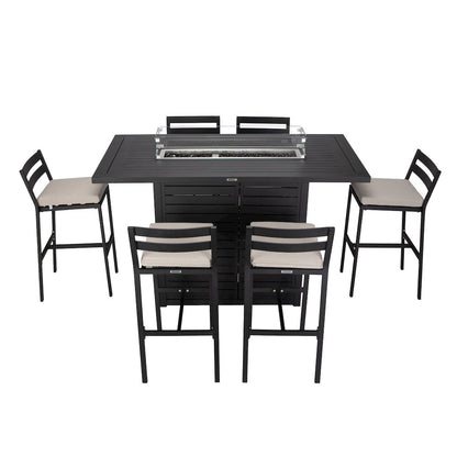 Chelsea Collection Aluminum Outdoor Dining Set in black with Beige Cushions