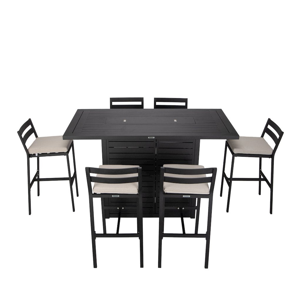 Chelsea Collection Aluminum Outdoor Dining Set in black with Beige Cushions