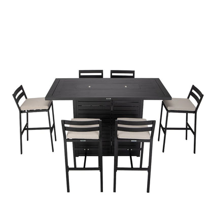 Chelsea Collection Aluminum Outdoor Dining Set in black with Beige Cushions
