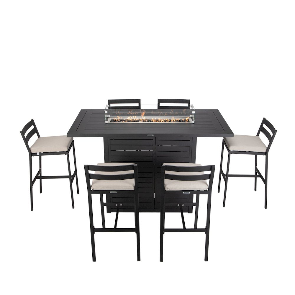 Chelsea Collection Aluminum Outdoor Dining Set in black with Beige Cushions