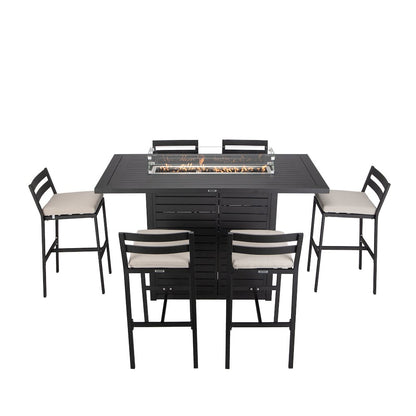 Chelsea Collection Aluminum Outdoor Dining Set in black with Beige Cushions