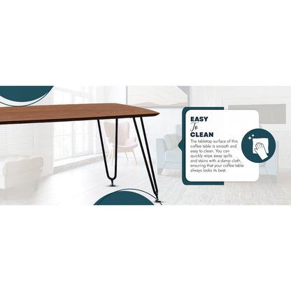 Elmwood Modern Wood Top Coffee Table With Iron Base