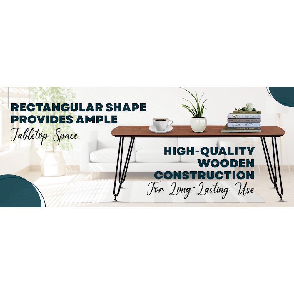 Elmwood Modern Wood Top Coffee Table With Iron Base