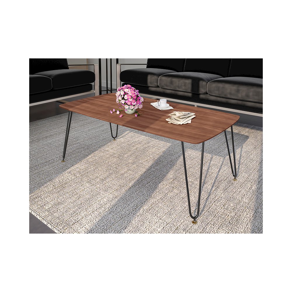 Elmwood Modern Wood Top Coffee Table With Iron Base