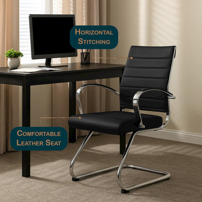 Benmar Home Leather Guest Office Chair in Black