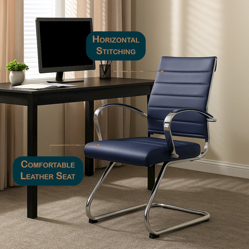 Benmar Home Leather Guest Office Chair in Navy Blue