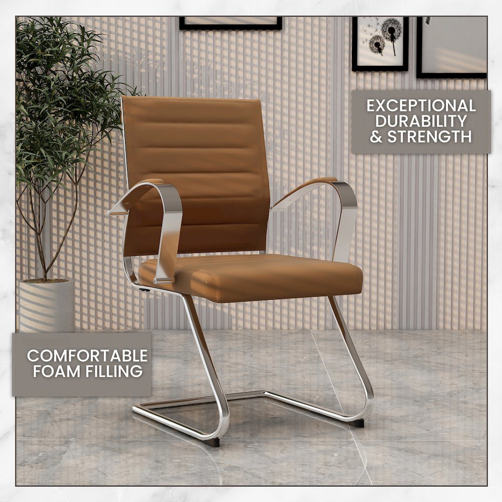Benmar Home Leather Guest Office Chair in Light Brown