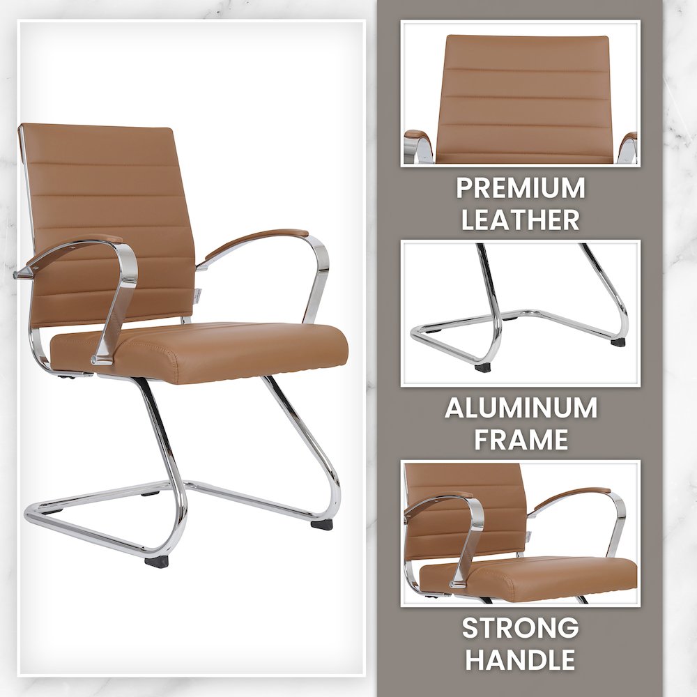 Benmar Home Leather Guest Office Chair in Light Brown