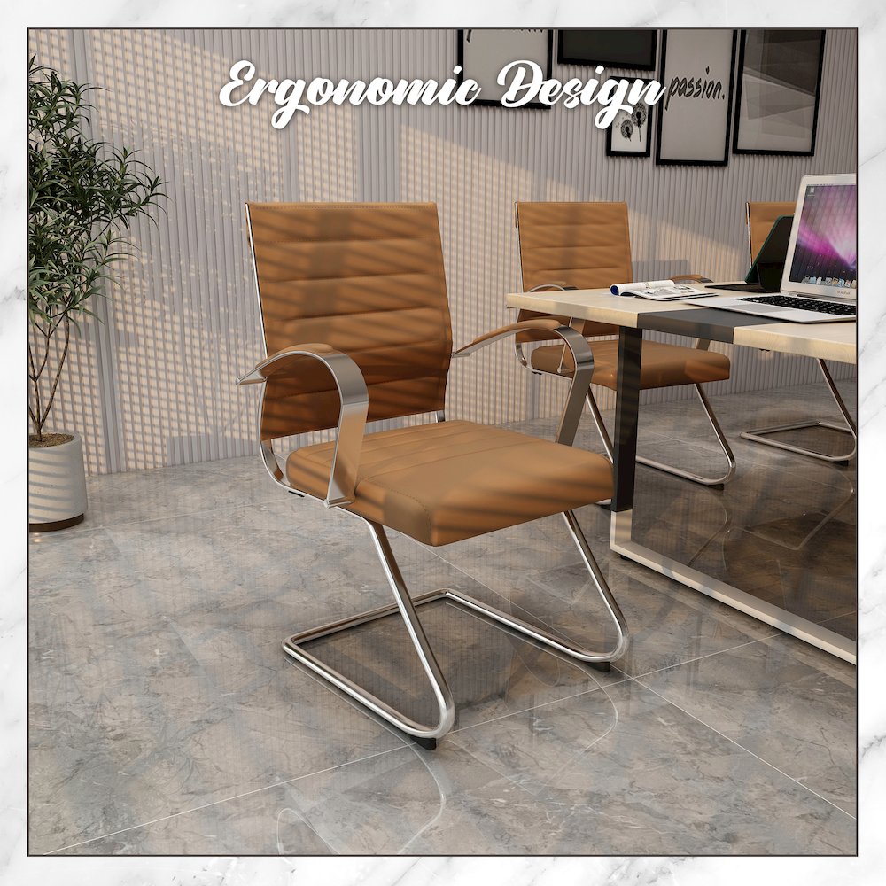 Benmar Home Leather Guest Office Chair in Light Brown