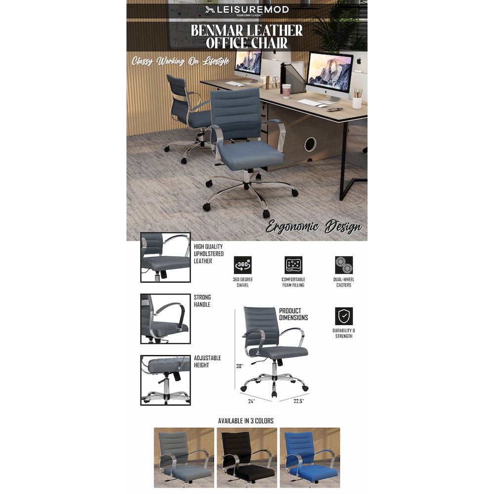 Benmar Home Mesh Office Chair in Grey