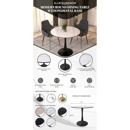 Bristol 35" round dining table Black base with White Sintered stone Top