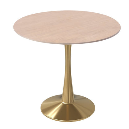 Bristol 35" round dining table Gold Base With Natural Wood Top