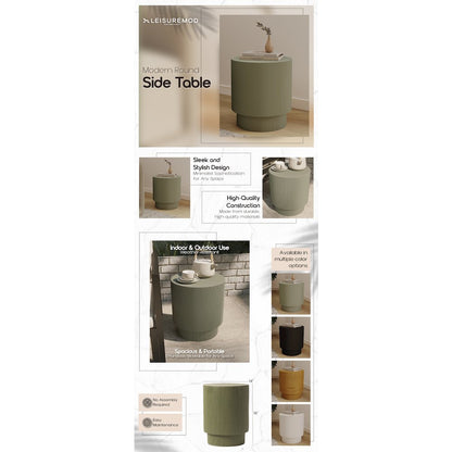 Eden Collection Fiberglass Outdoor Side Table in Olive Green