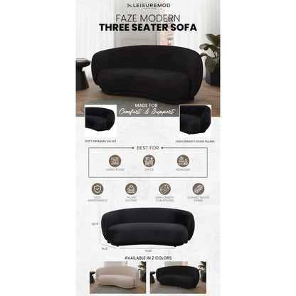 Faze 3-Seater Wide Couch Sofa Upholstered in Velvet