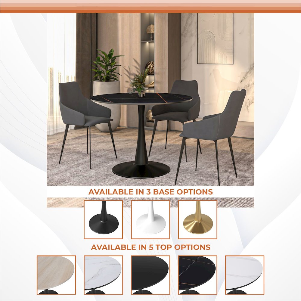 Bristol 40" round dining table Black base with Black Sintered stone Top